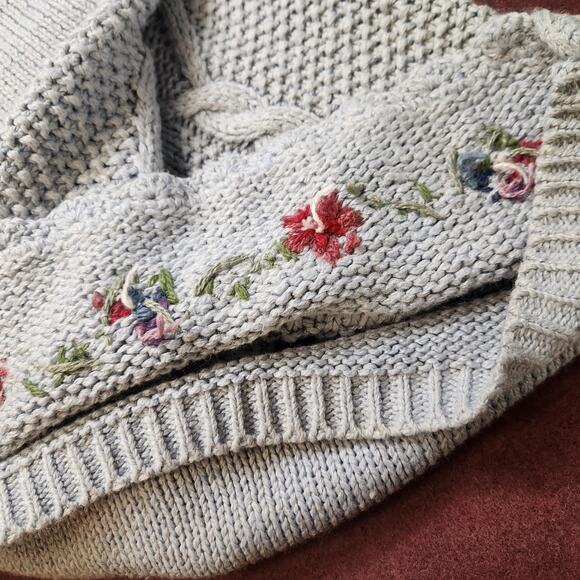 Vtg Bobbie Brooks Hand Knit Embroidered Sweater Womens Medium Cottagecore Floral - Picture 15 of 16